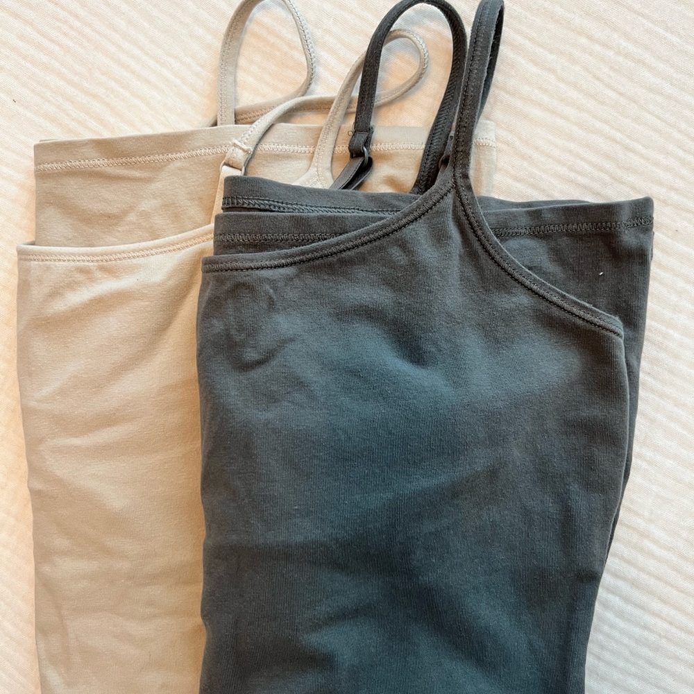 Set of Two Spaghetti Strap Tank Tops - Gray and Beige